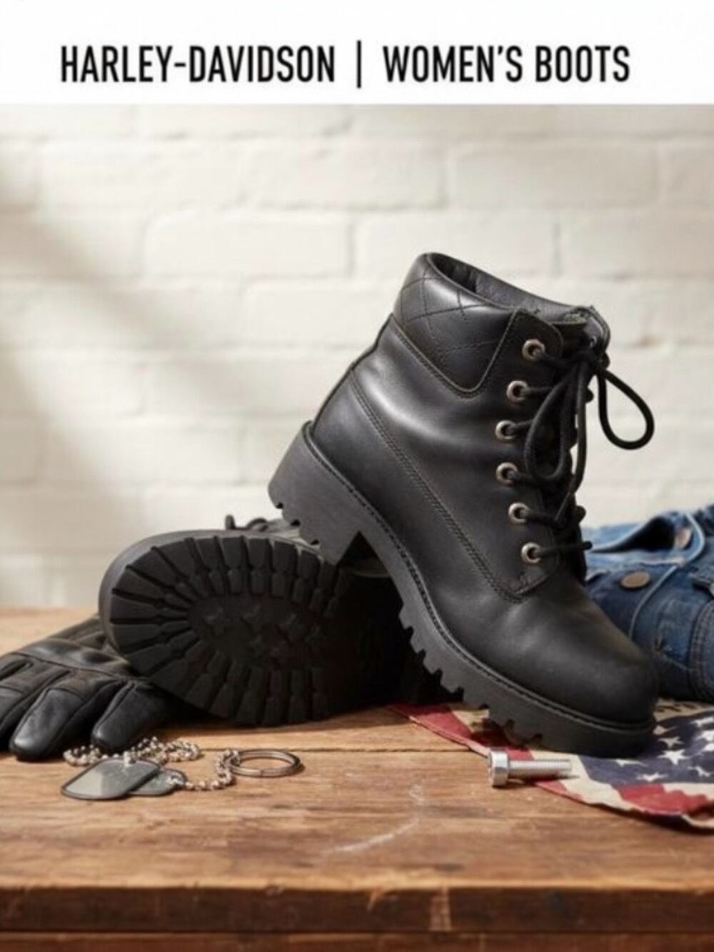 Harley-Davidson Women's Black Leather “Cruise Control” Lace-Up Moto Boots 7.5